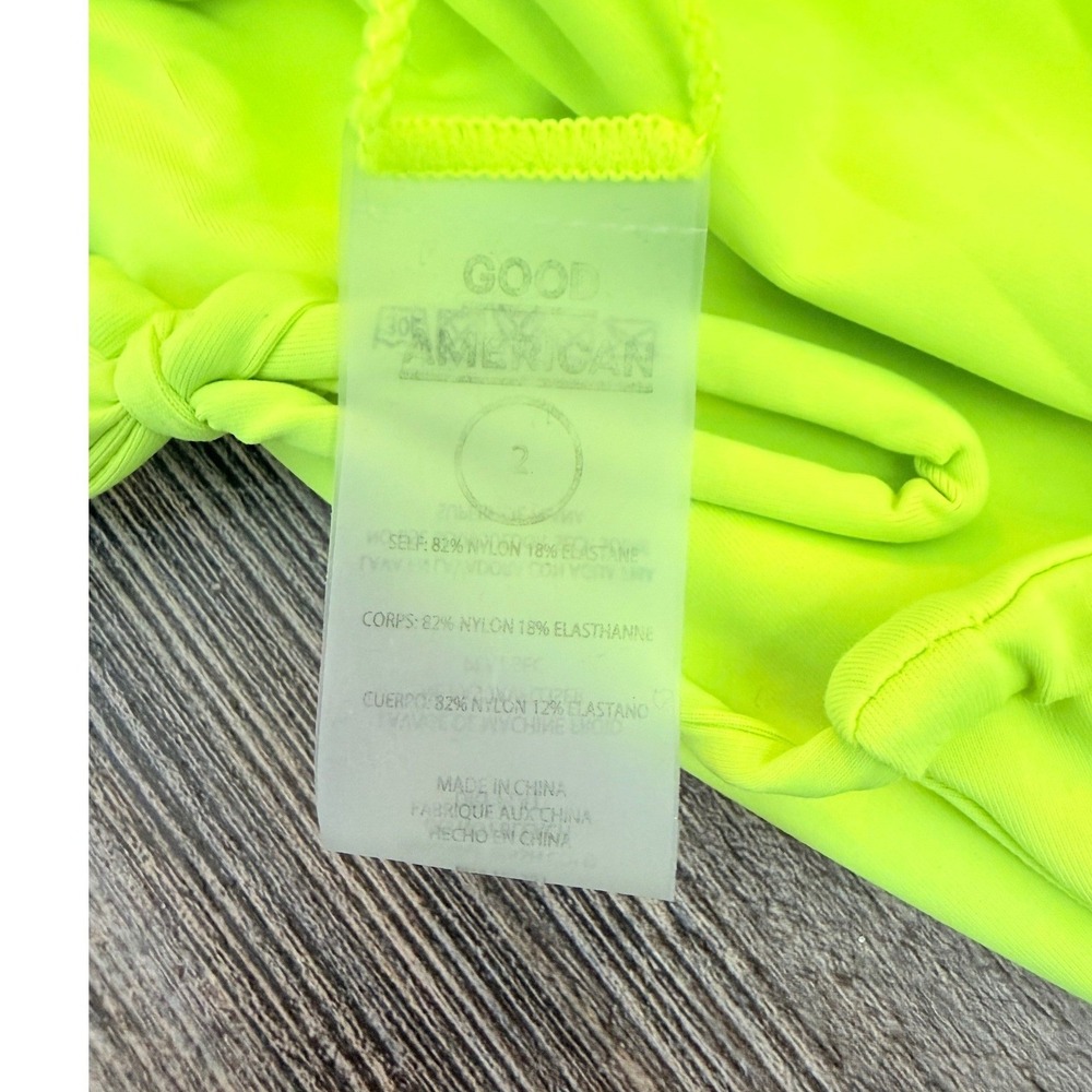 Good American Neon Yellow Ruched Side Tie Bikini Bottom Size 2 High Cut Swim - Picture 4 of 5